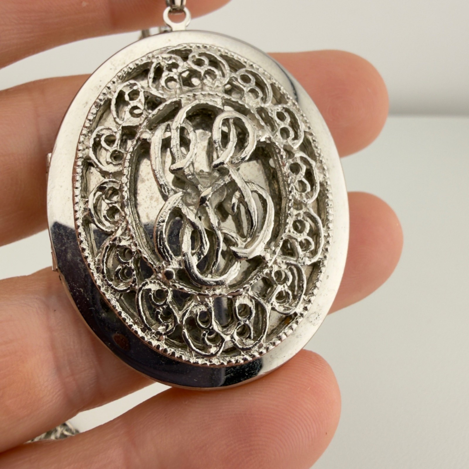 Vintage Large Oval Locket Necklace Set of 2 Gold Tone Silver Tone