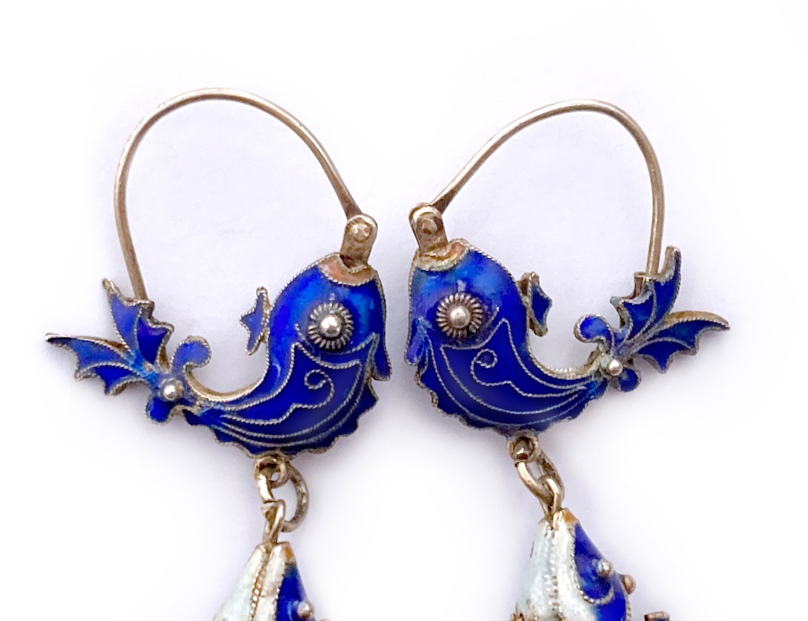 Blue Cloisonne & Vermeil Koi Fish Charm Bracelet and Hoop Earrings: China Export