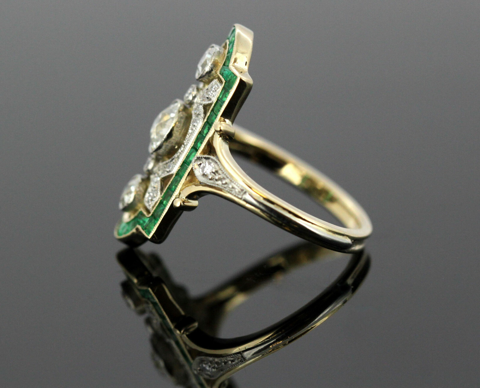 1.85Ct White Round CZ Vintage Art Deco Ring In 14K Yellow Gold Plated 925 Silver