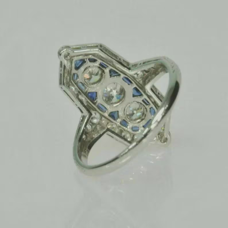 Art Deco Vintage Style Lab Created Diamond 14K White Gold Finish Engagement Ring