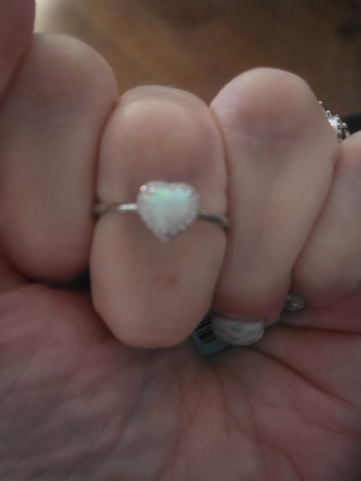Beautiful Heart-shaped White Opal Size 6 Dainty Ring Sterling Silver