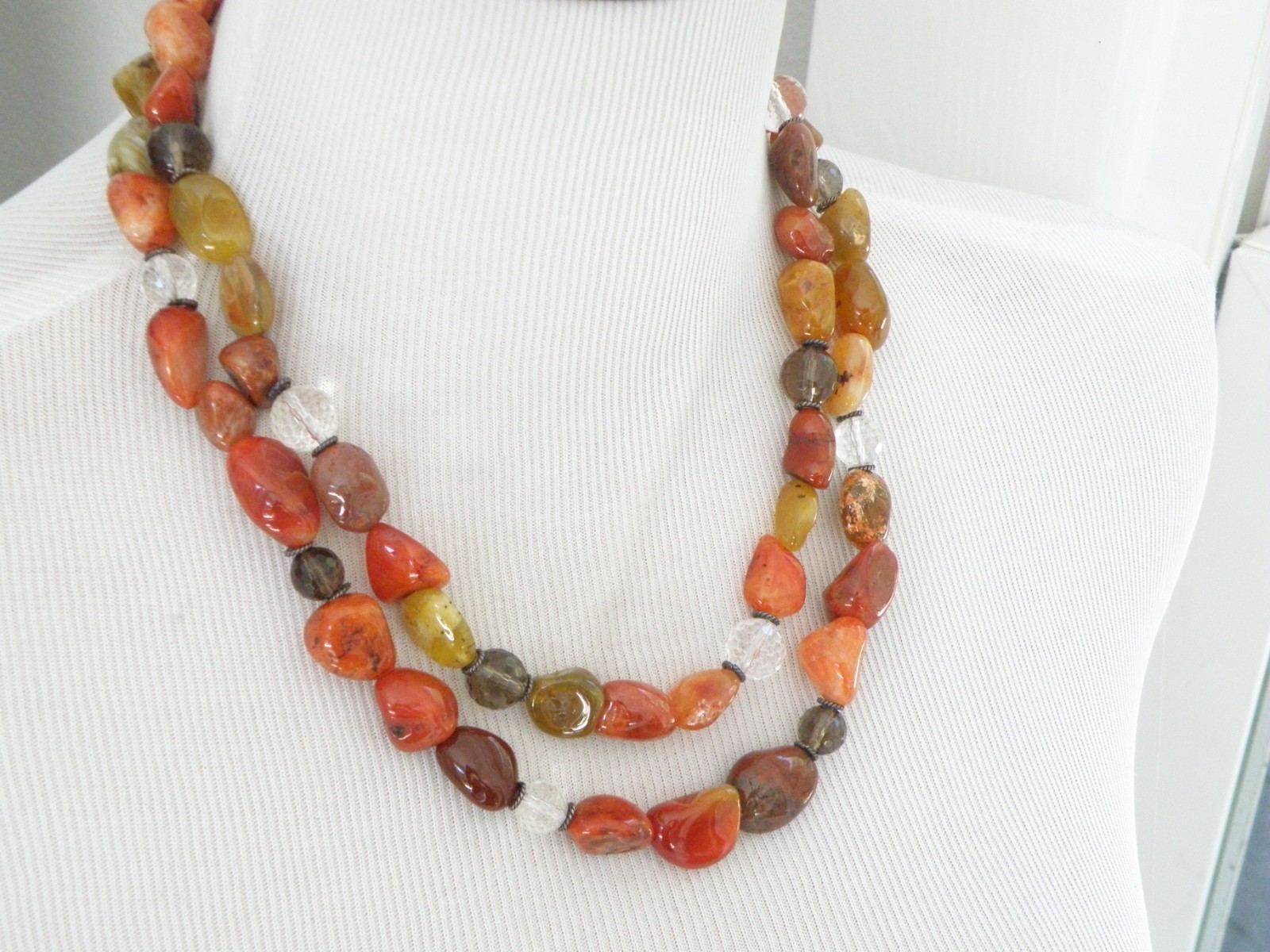 Vintage Natural Carnelian Multi Stone Bold Sterling Silver Necklace