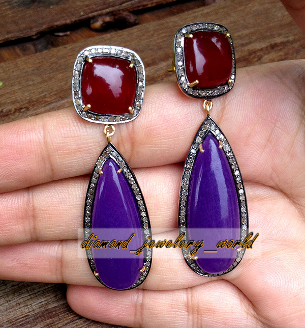 Gorgeous 56.00ctw Rose Cut Diamond Gemstone Silver Vintage Style Earring Jewelry