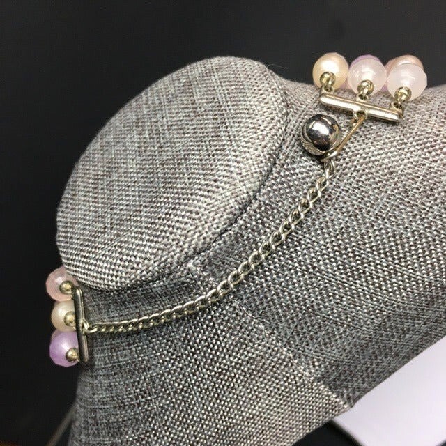 Graduated Triple Strand Necklace Lilac Purple Pearl Silver Round Faceted Vintage