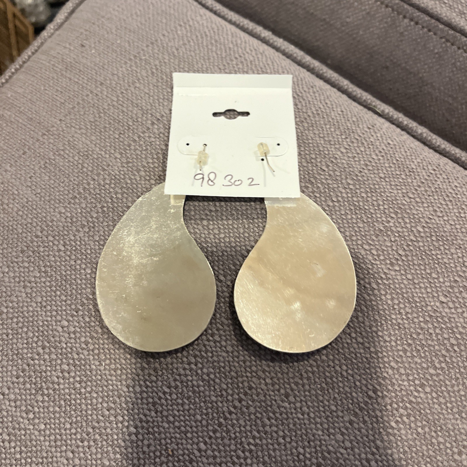 Large Pierced Earrings Dangle Drop Silver Tone Textured Round Hook