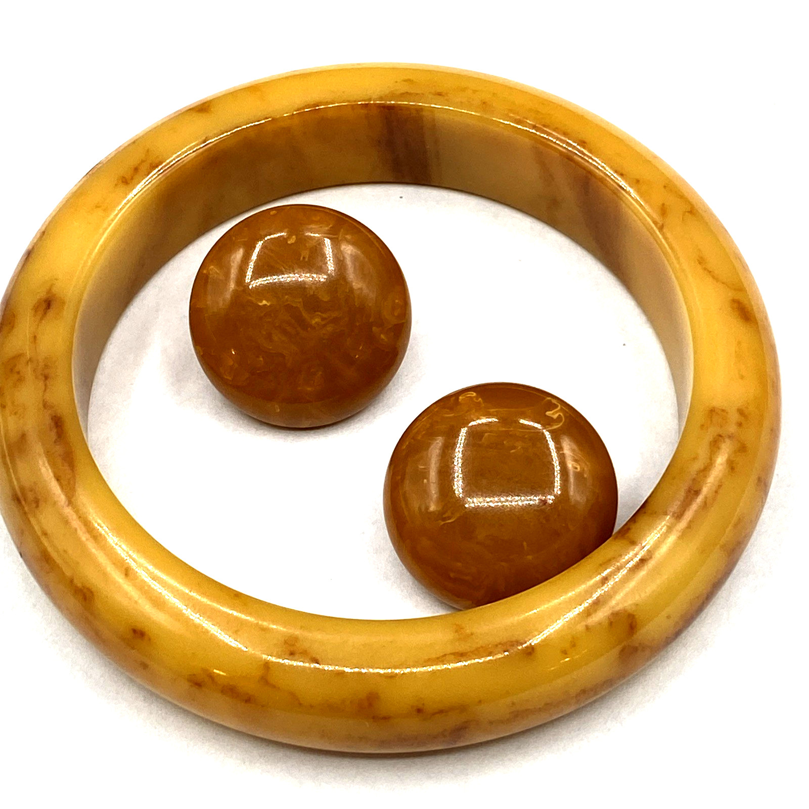 vtg Jewelry Set Bangle BRACELET clip-on EARRINGS butterscotch unknown plastic