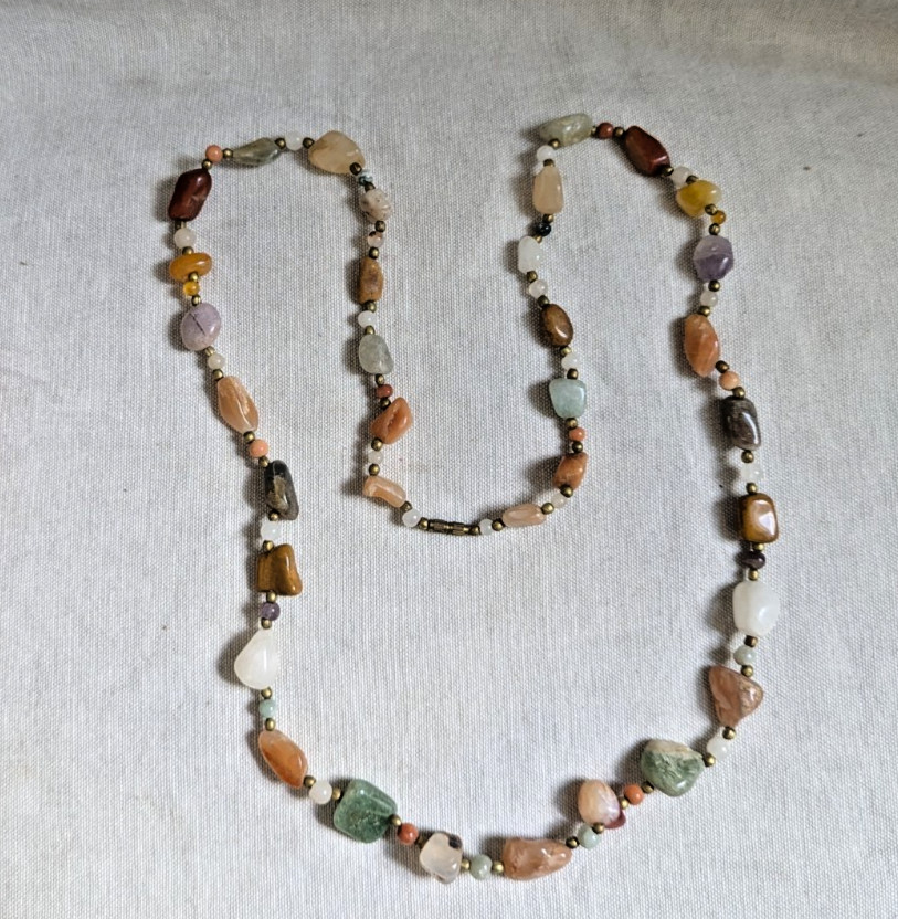 Vintage 35″ Polished Nugget Style Polished Stone Necklace