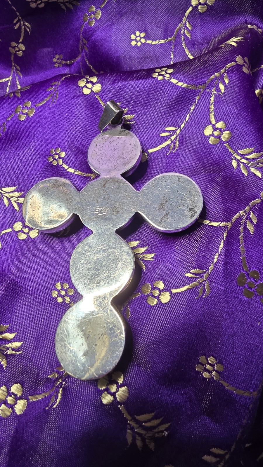 Vintage Taxco Mexico Sterling Silver Modernist Bubble Cross Pendant 25.22g 3.5″