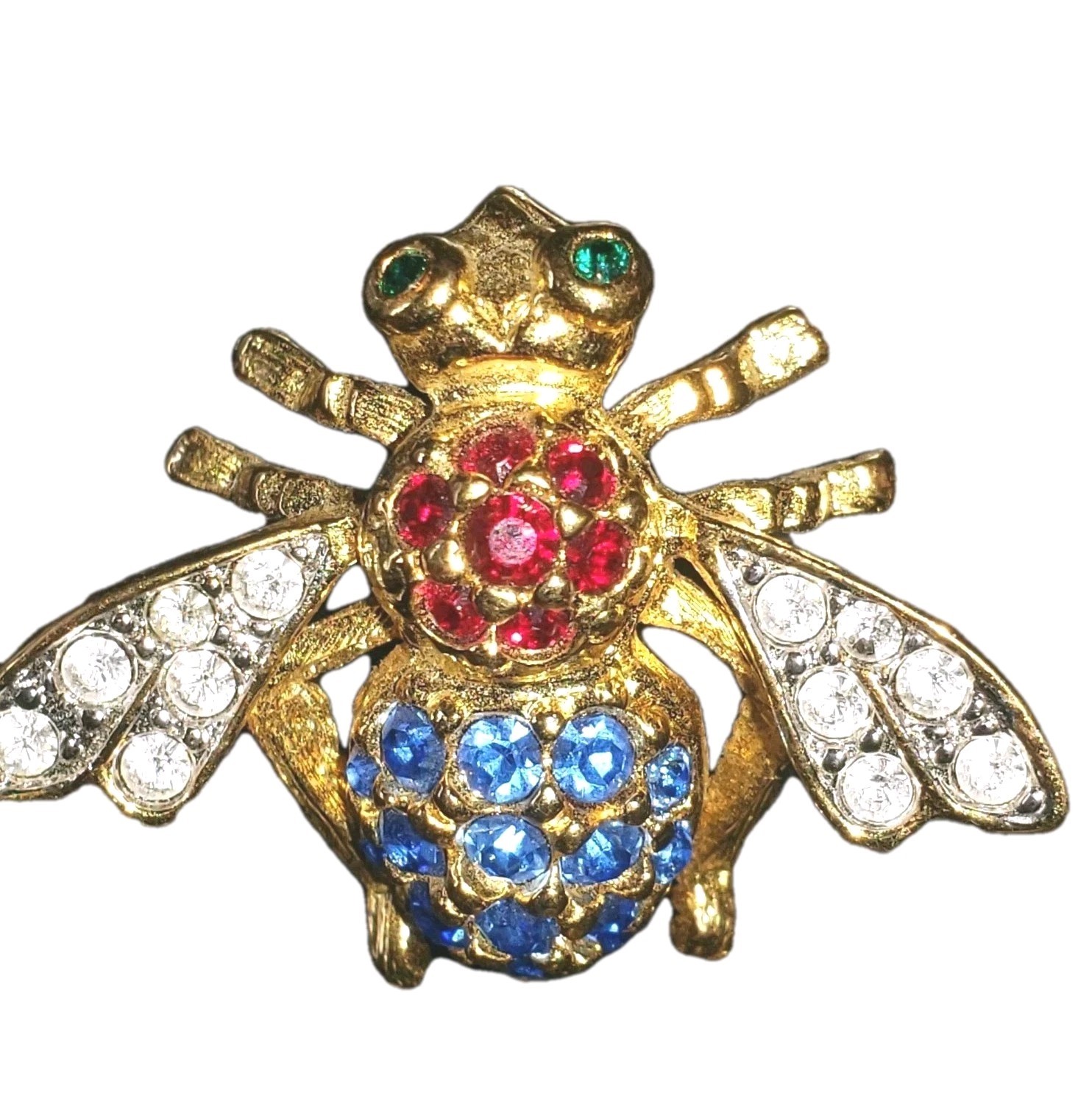 Patriotic Bumble Bee Brooch Red White Blue Crystals JOAN RIVERS Costume Jewelry