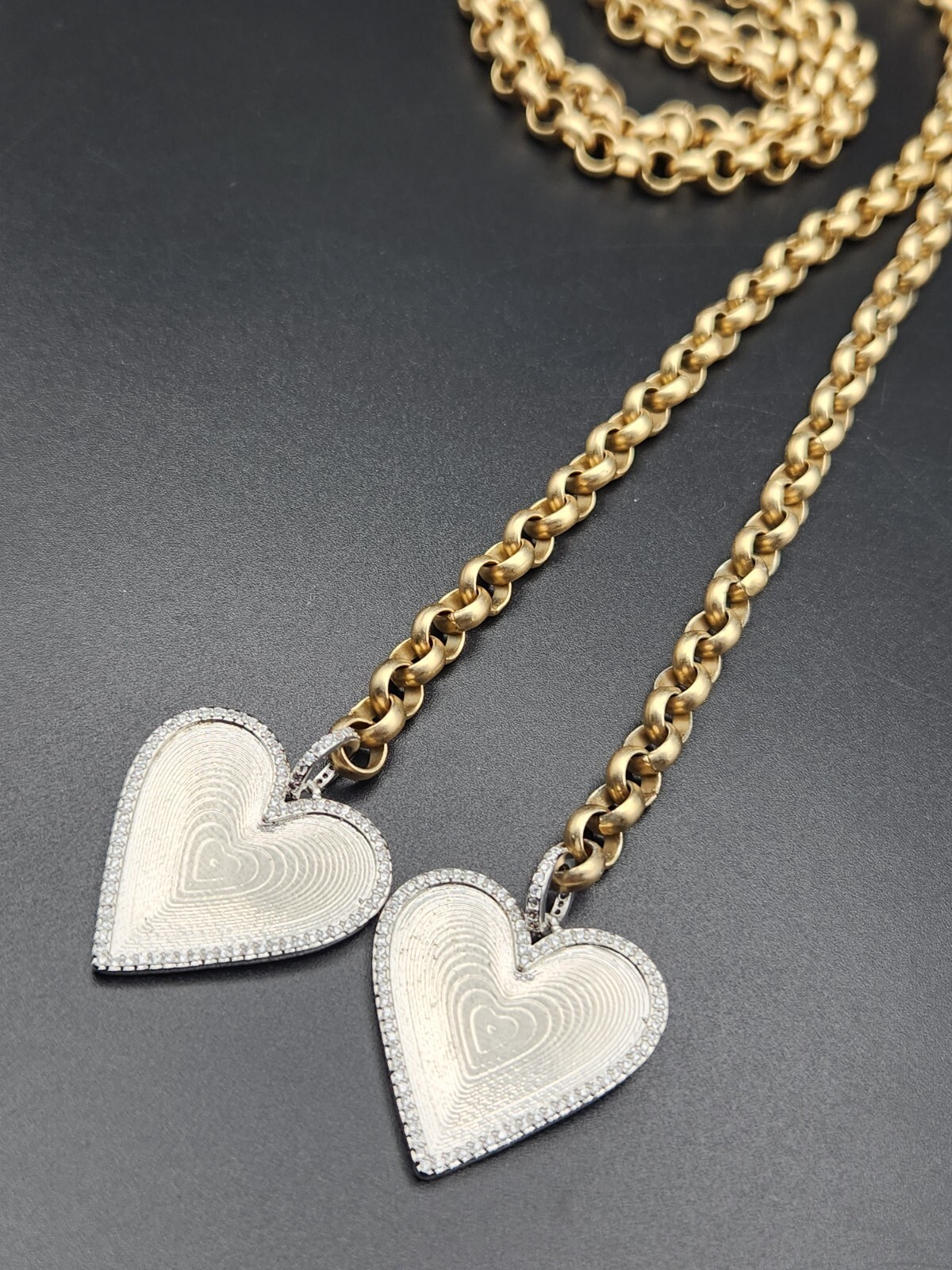 Stylish Silver Tone Heart Charm Wrap Gold Tone Chain Necklace
