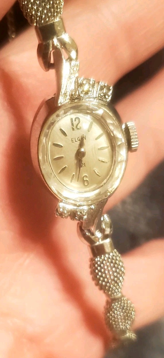 Vintage Elgin 10k Bezel Diamonds Speidel 10k Band 21 Gem Working