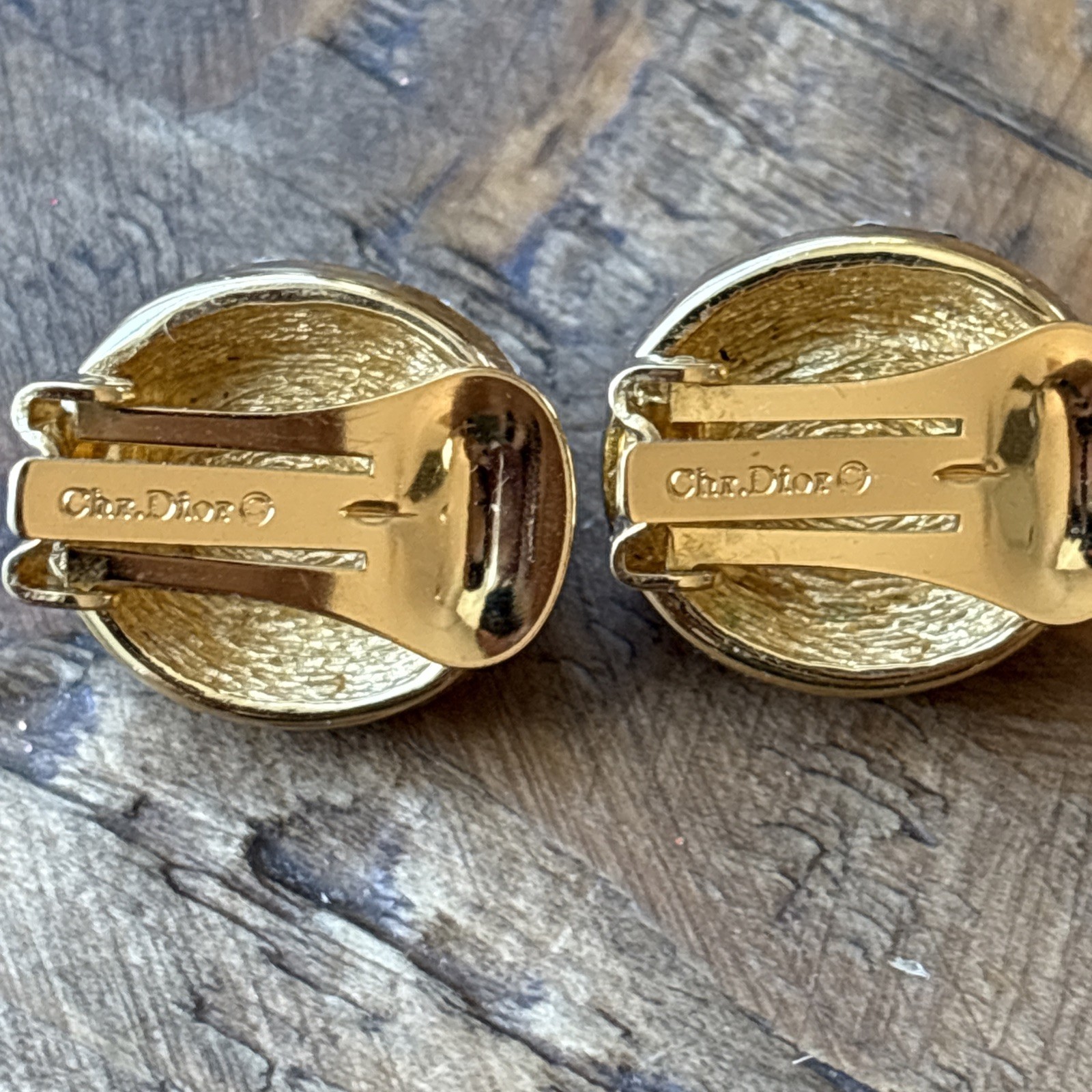 Vintage Signed CHRISTIAN DIOR Clip-On Earrings With Crystals And White Pearl