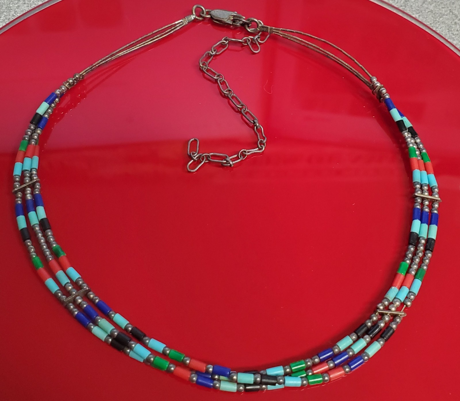 VTG 925 Southwestern Choker 17in Necklace Sterling Silver 6gtw Adjustable Length