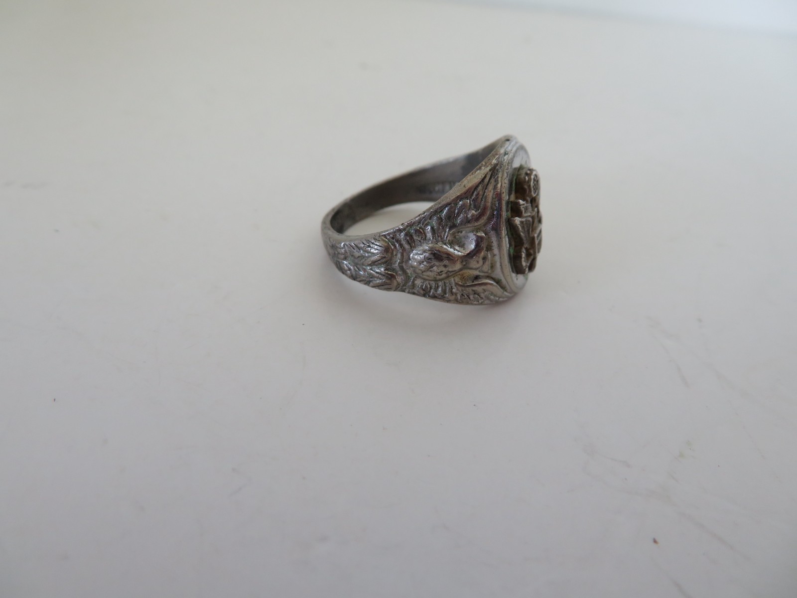 Vtg US Army Eagle Emblem Crest Sterling Silver WW2 Signet Ring sz. 10 1/4 3/8OZ
