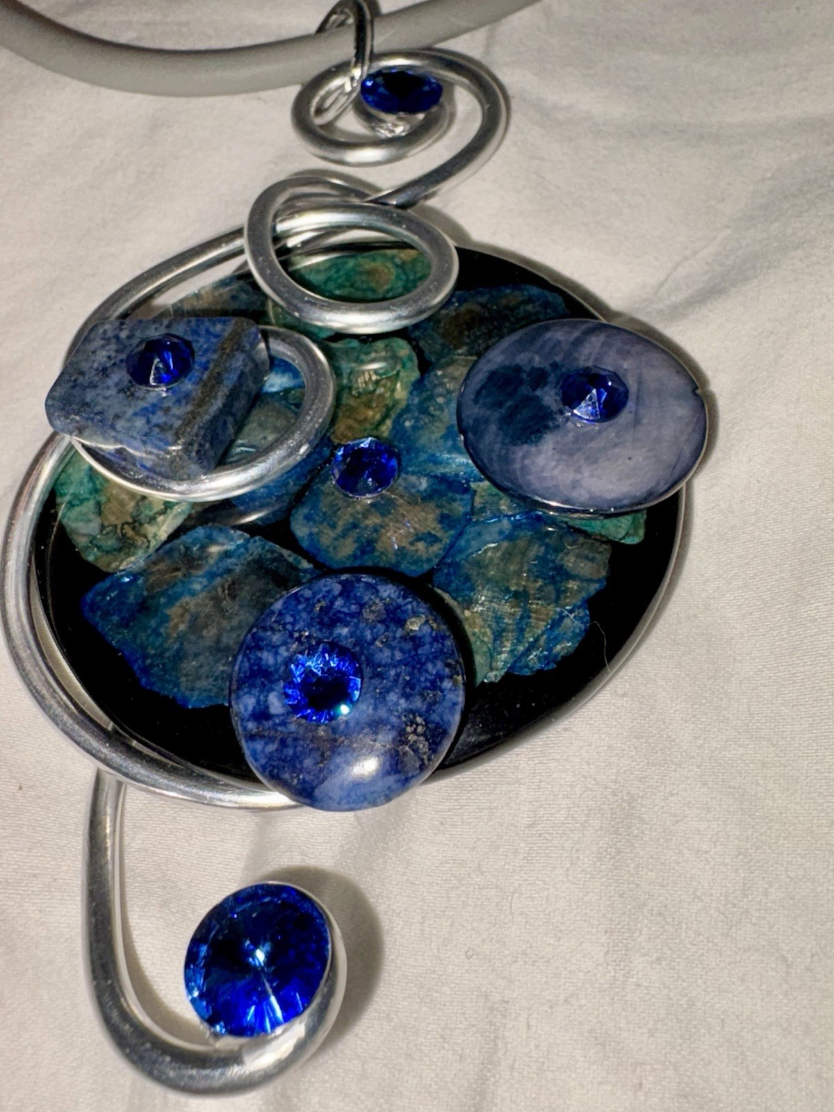Jeff Lieb Modernist Crystal, Lapis, & More Statement Necklace Wearable Art