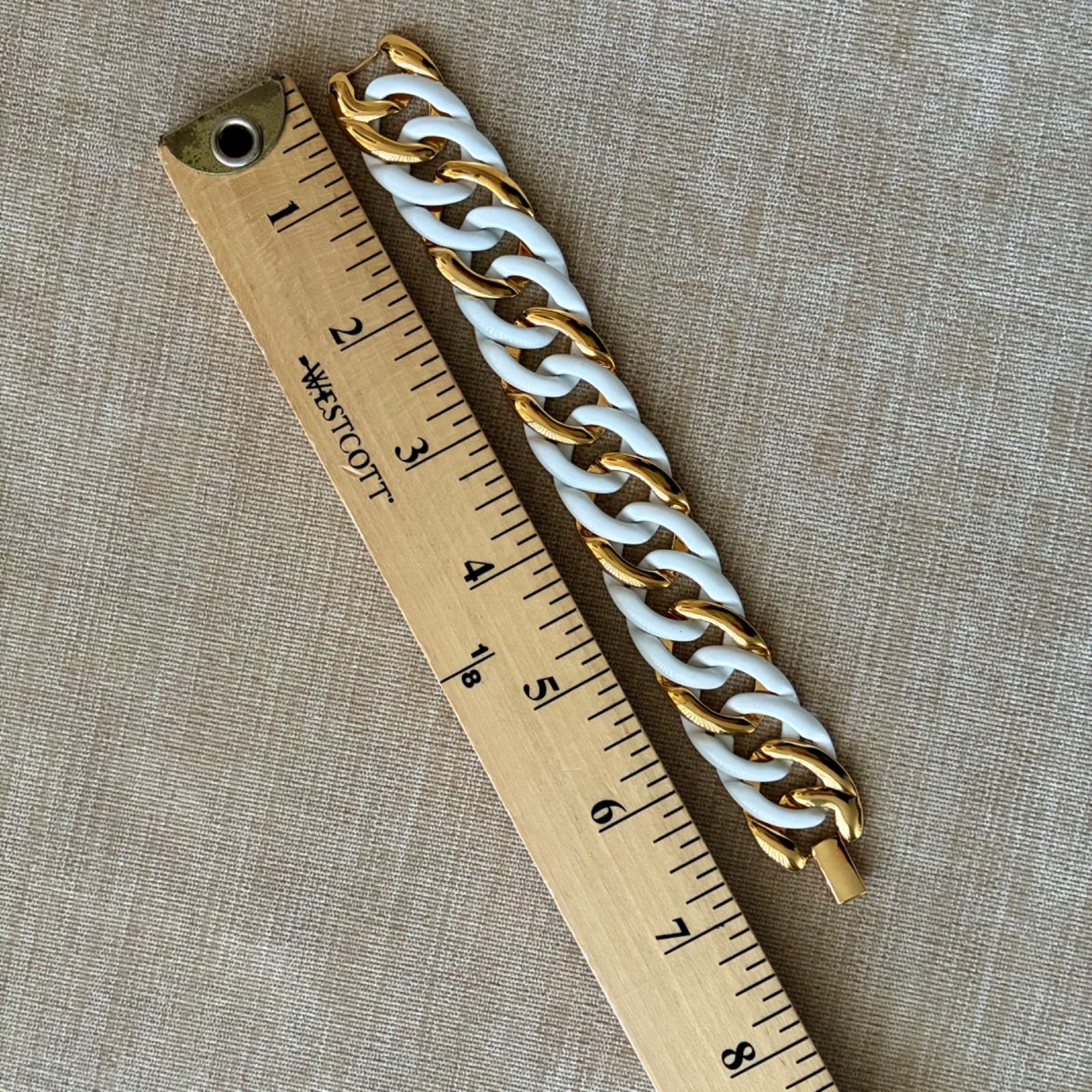 Napier Necklace Bracelet Set White Enamel & Gold Plated Chain Link Statement