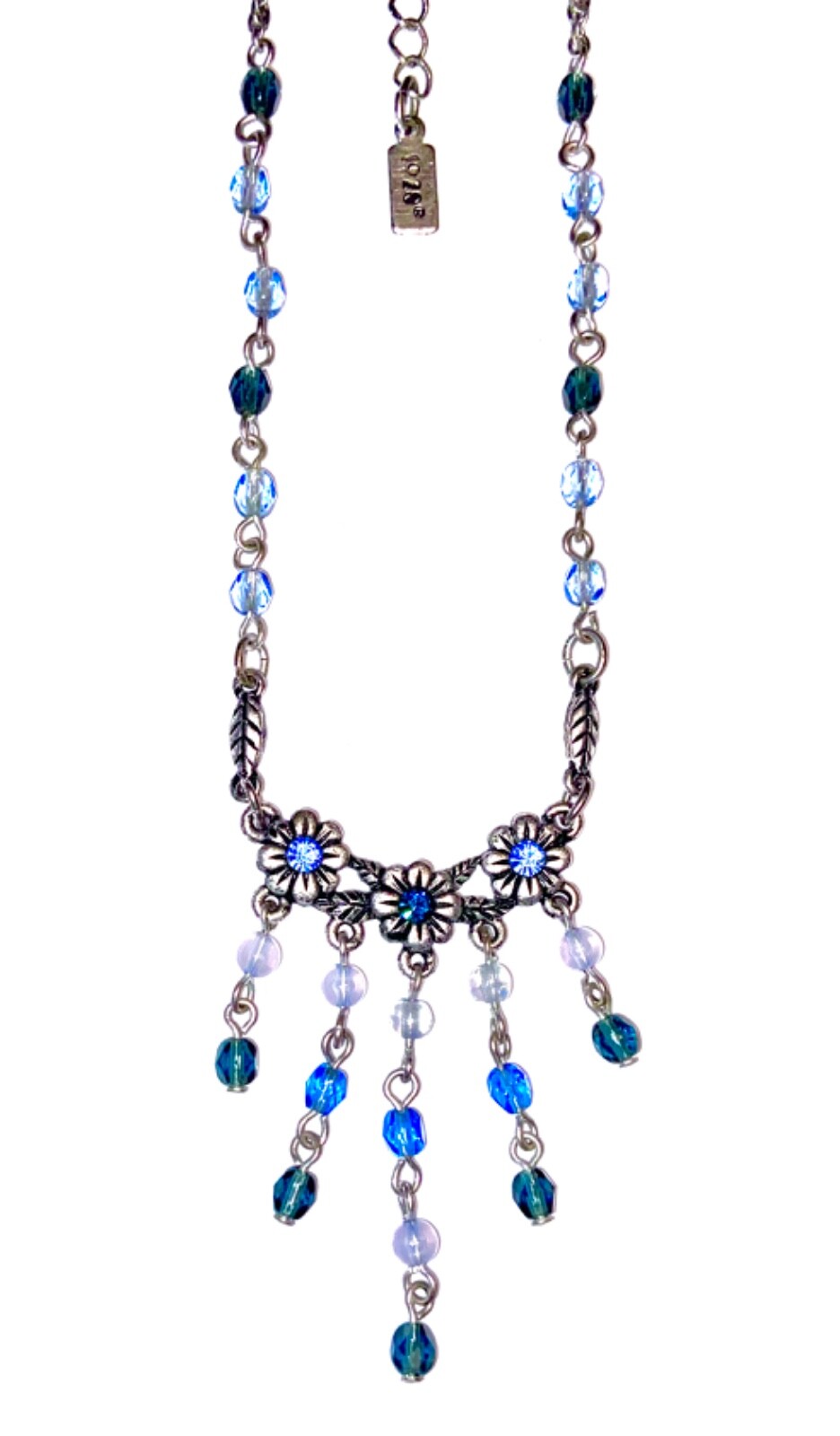 VINTAGE🇺🇸1928 FLOWER SAPPHIRE BRILLIANCE BLUE AUSTRIAN CRYST SLVR NECKLACE✨VTG