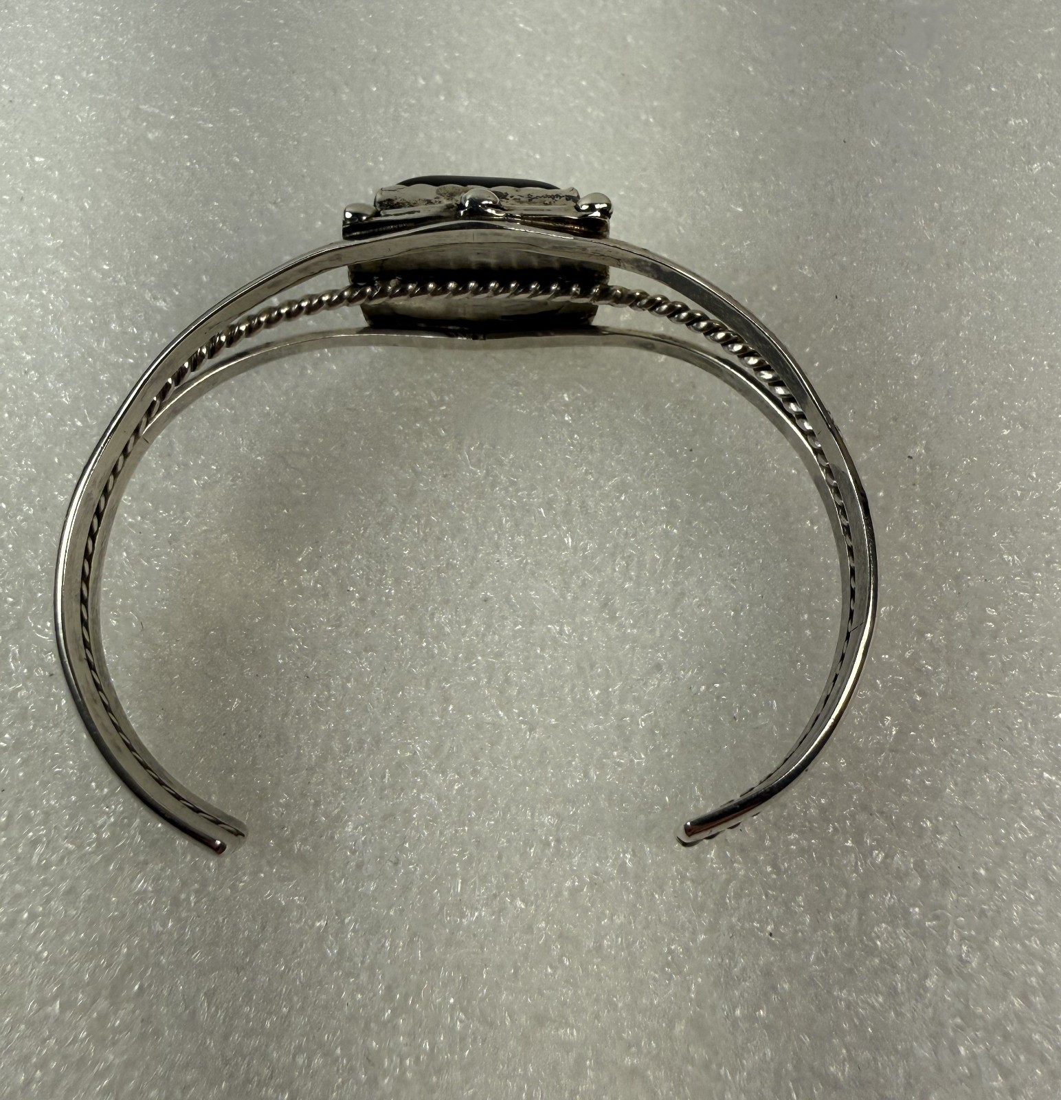 Vintage Sterling Silver Dark Grey Stone Cuff Bracelet