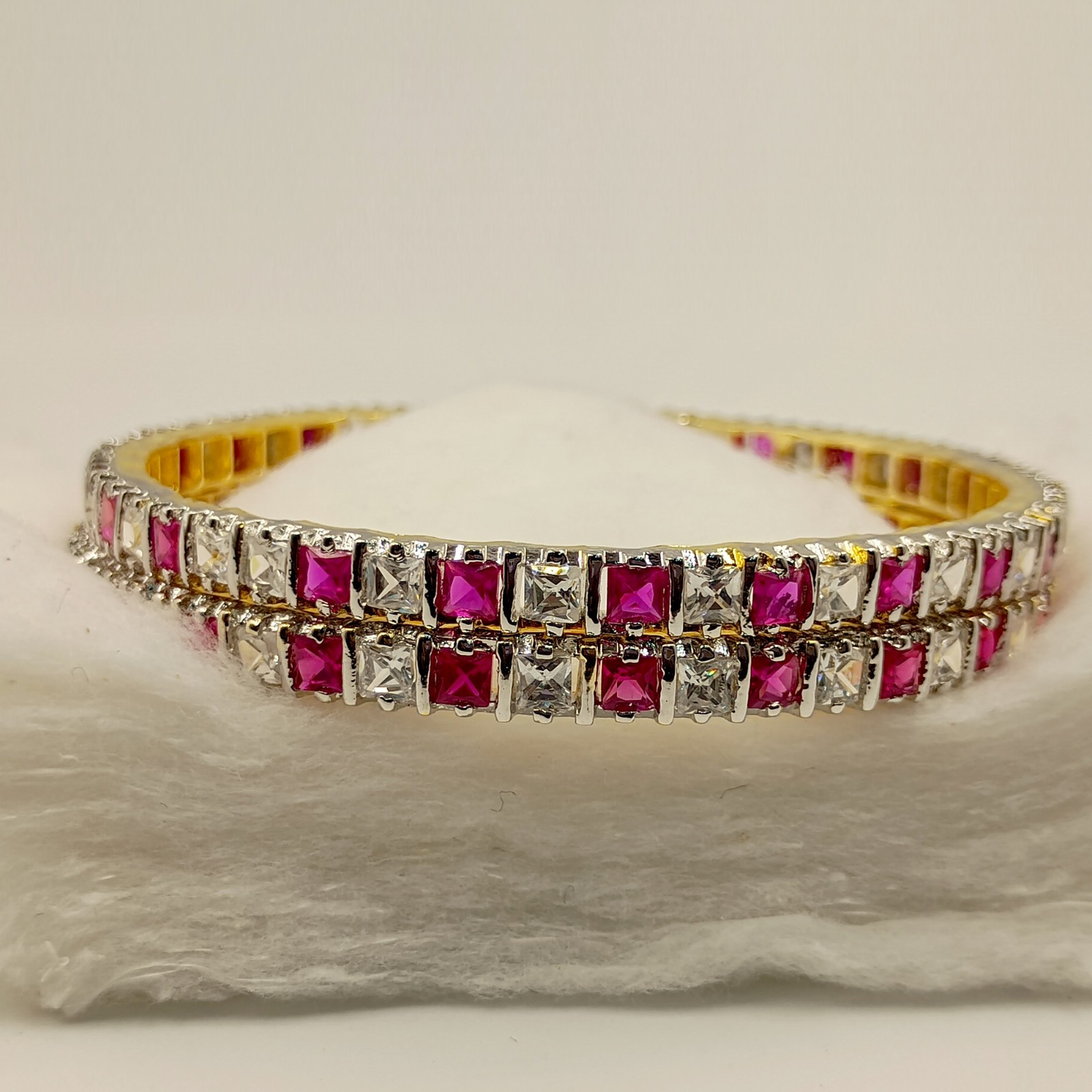South Indian Style Ruby CZ Bangle Set 22K Gold Plated Traditional Bridal Jewelry