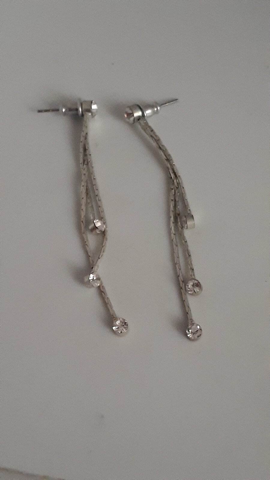 Silvertone Chain Dangle/drop Rhinestone Accent Earrings