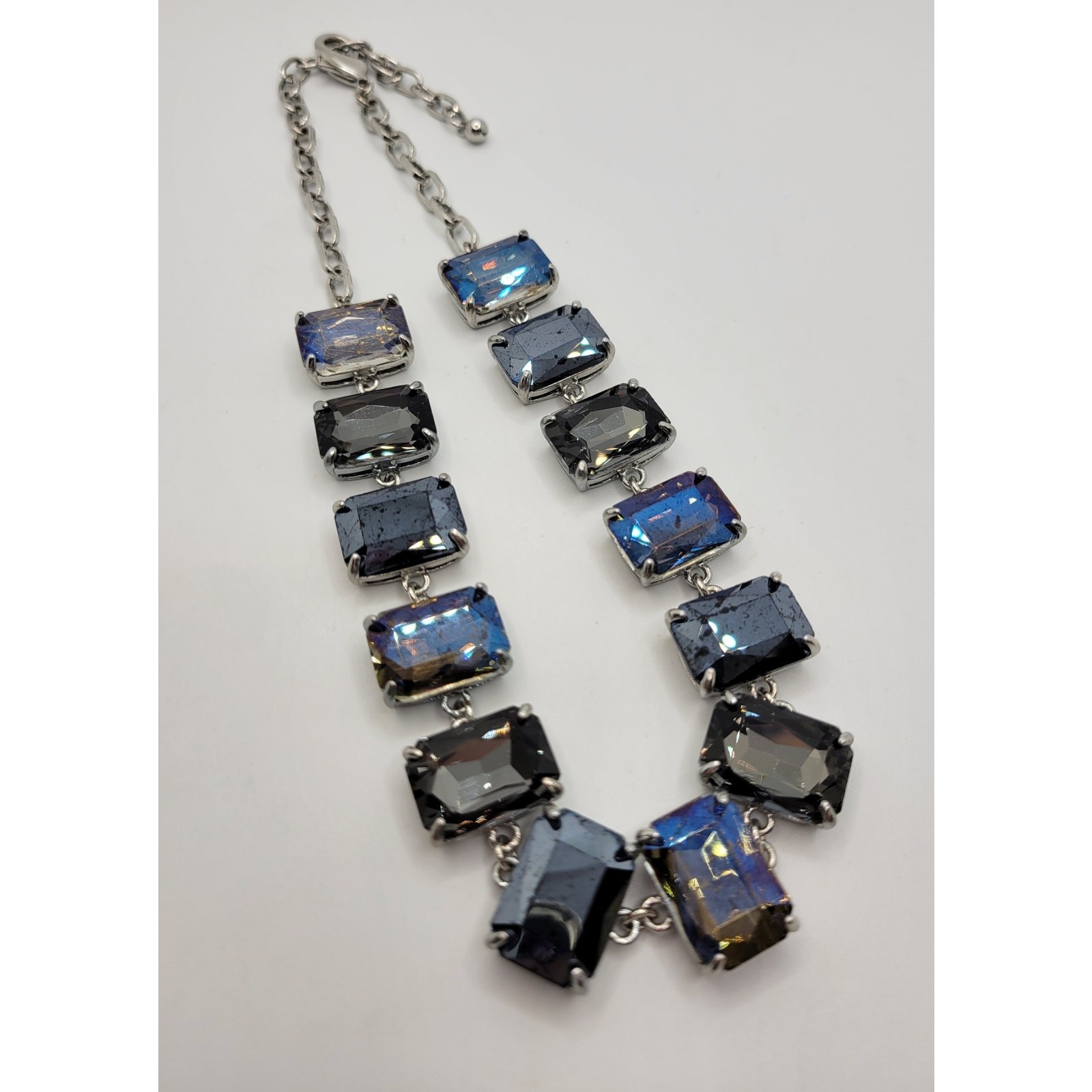 Smoky Glass Necklace AB Prong Set Stones 18″ Adjustable Statement READ