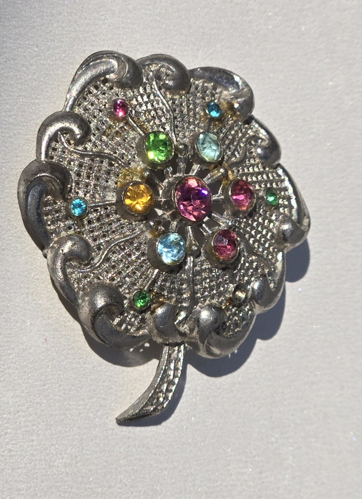 Vintage Little Nemo LN Rhinestone Floral Clover 1930s – 40s Brooch Pin Jewelry
