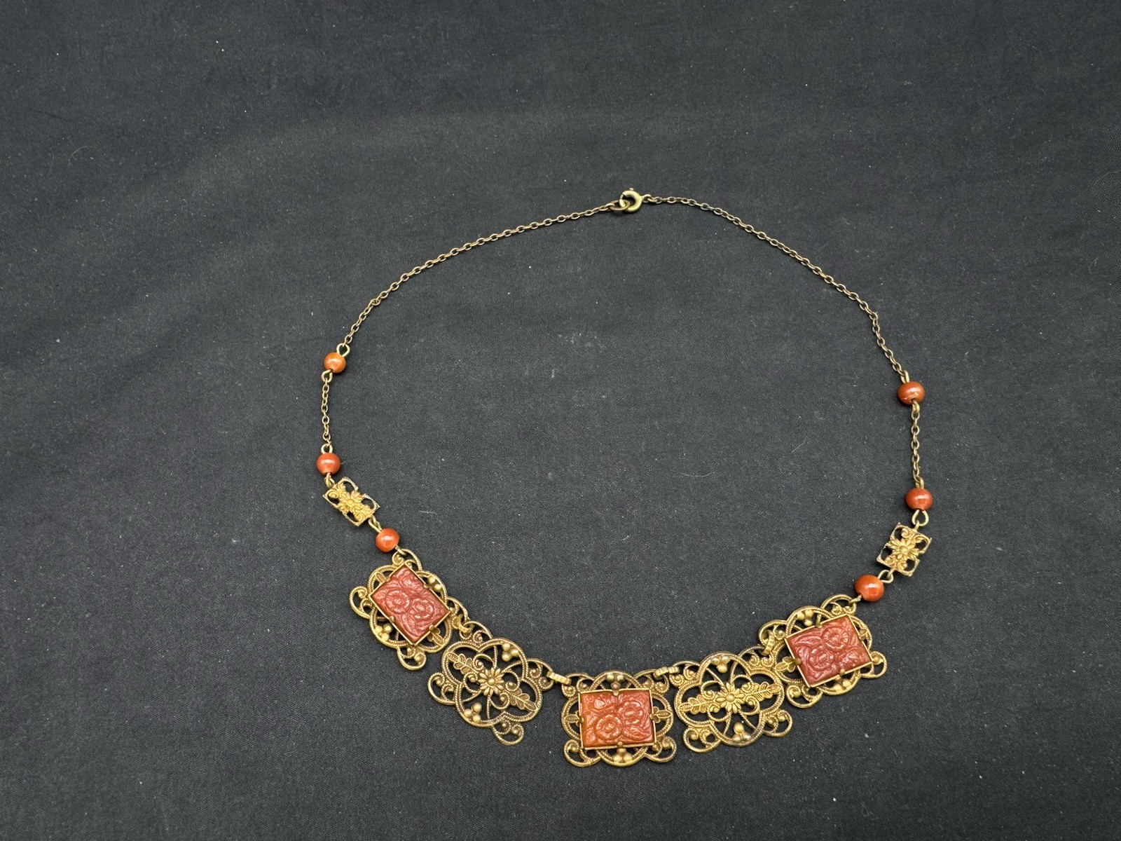 Antique Czech Brass and Glass Necklace