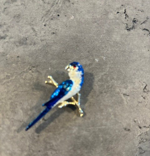 2 Vintage Green/Yellow and Blue and White Parrots On Branch Brooch