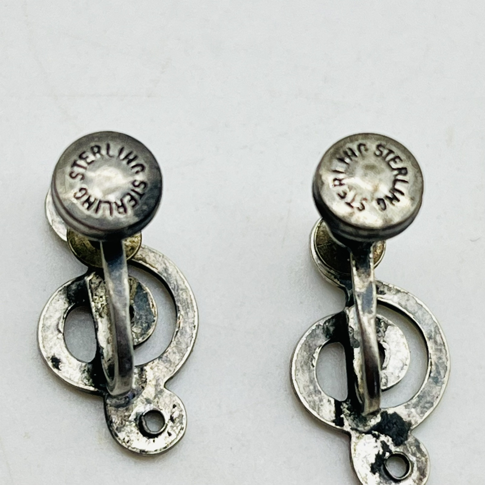 Vintage Sterling Silver Treble Clef Screw Back Earrings Music Note .75″