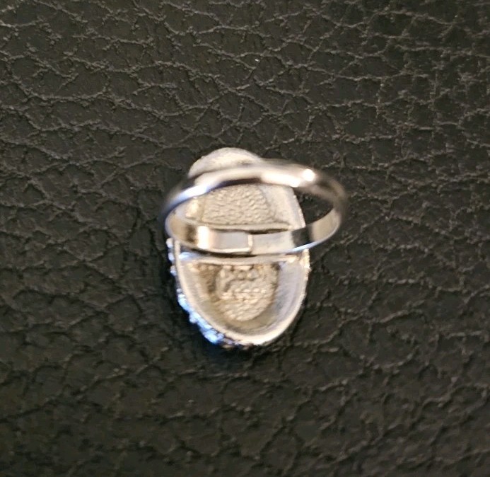 Hematite Cocktail Ring Adjustable Womens Statement Piece Oblong Celebrity Vtg