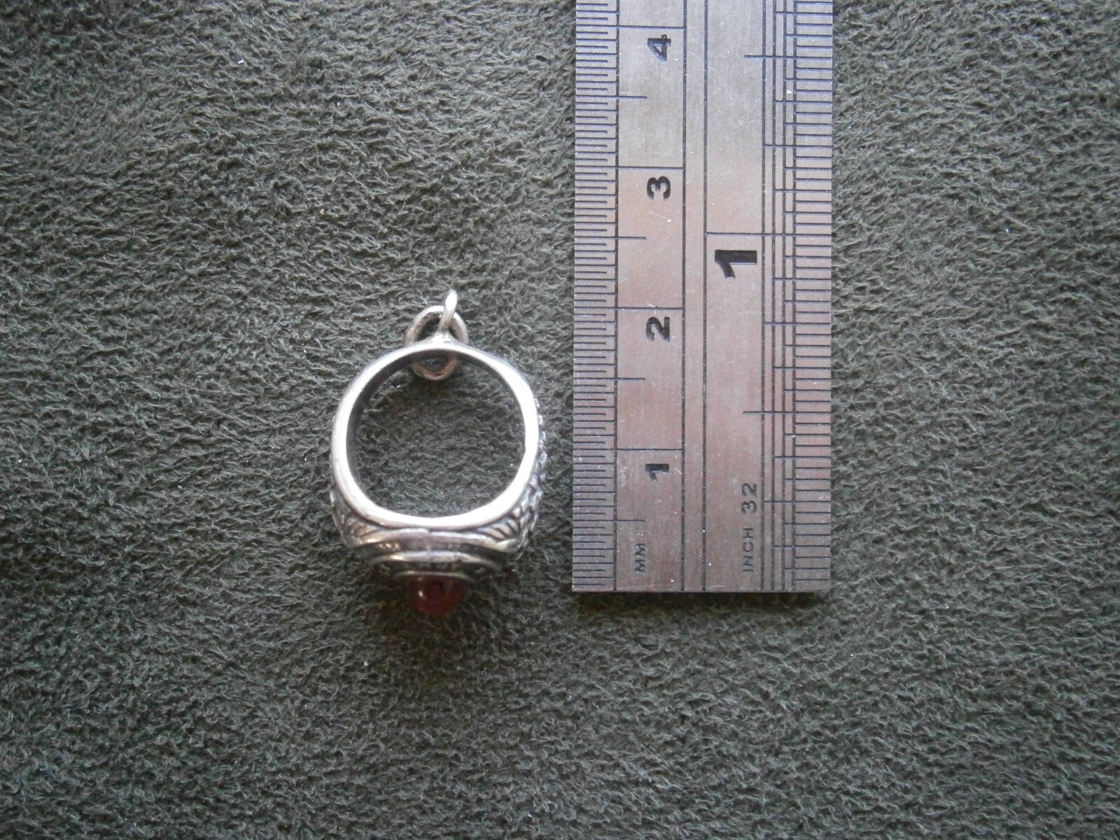 United States Army Ring with Red Stone Vintage Sterling Silver Charm Pendant 5g