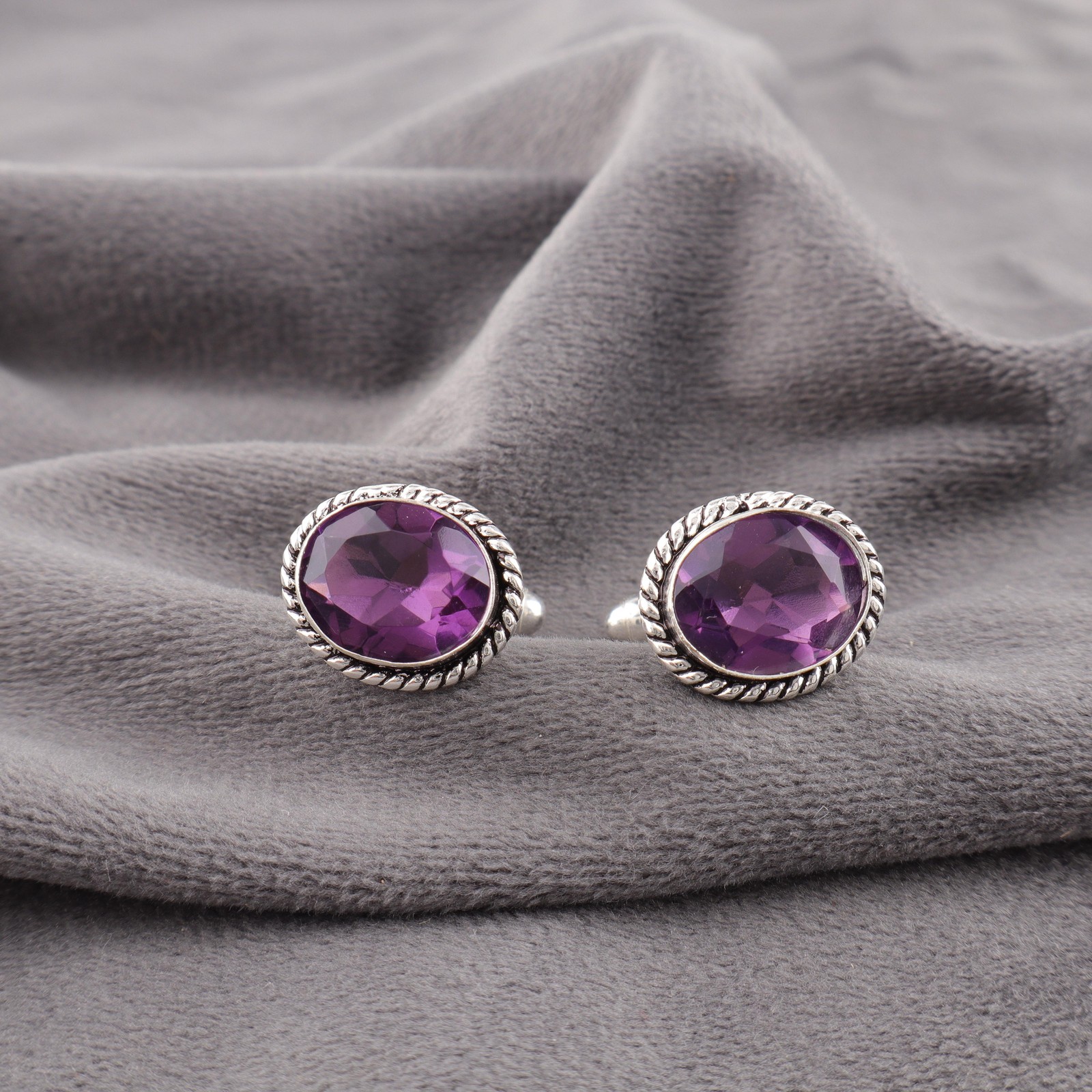 Genuine Amethyst Purple Statement Business Formal Classic Cufflinks 925 Silver
