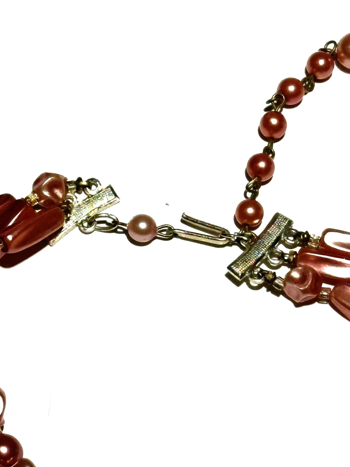 HONG KONG VINTAGE PINK ROSE PEARL BEAD TRIPLE STRAND CHOKER 14″ NECKLACE EUC