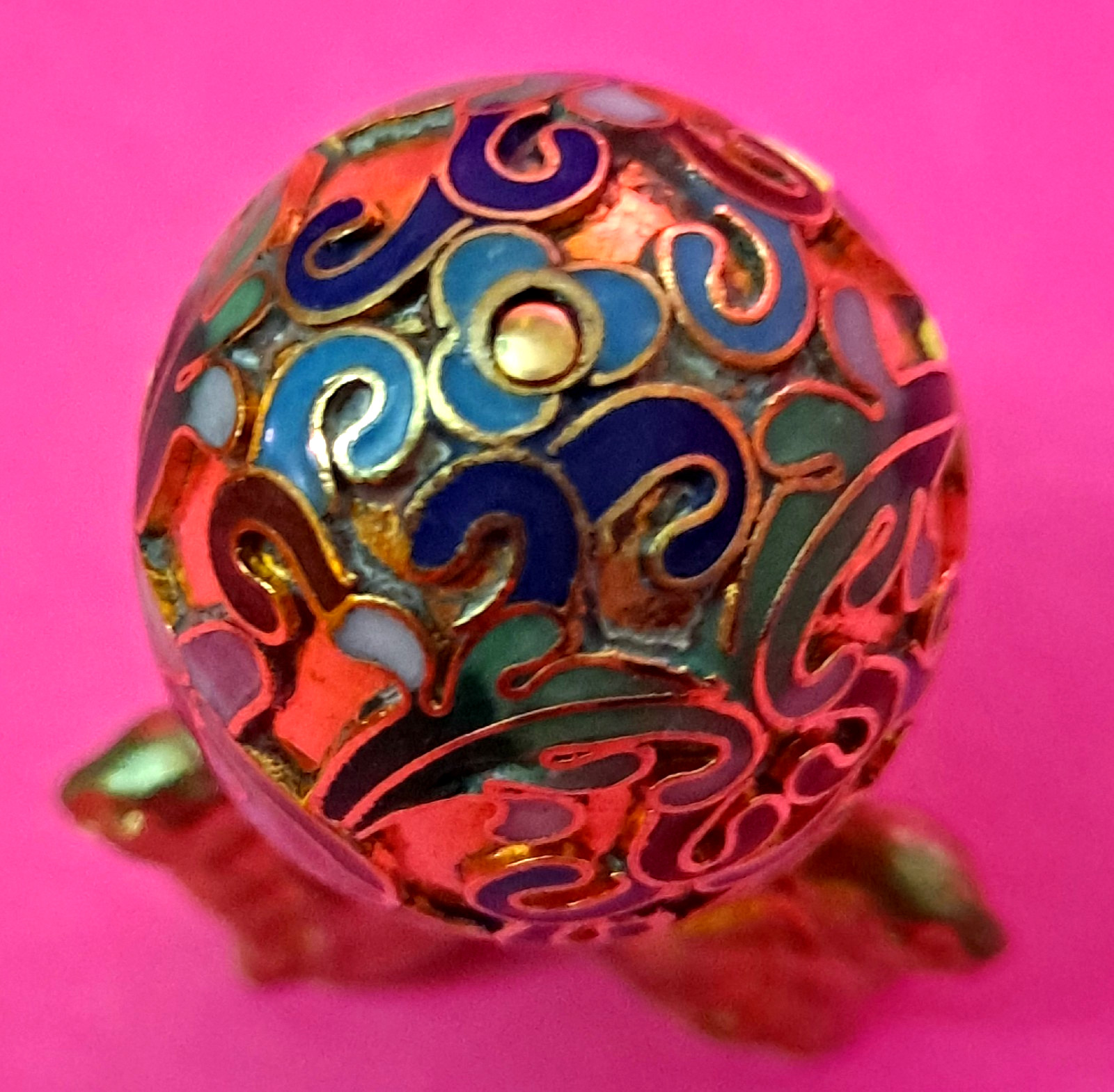 Vintage Chinese Enamel Cloisonne Egg Pendant or Ornament Colorful Egg & Stand