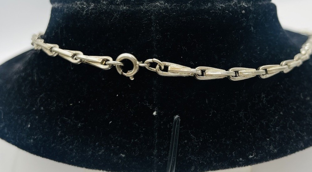 Antique Sterling Silver Elongated Bar & Loop Link Chain Long Necklace 30″