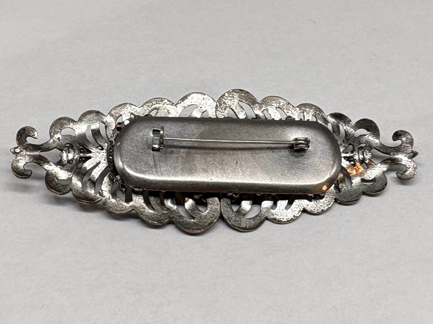 Unusual BIG Antique FRENCH? CUT STEEL & SILVER TONE FERN Brooch 1920s 1930s