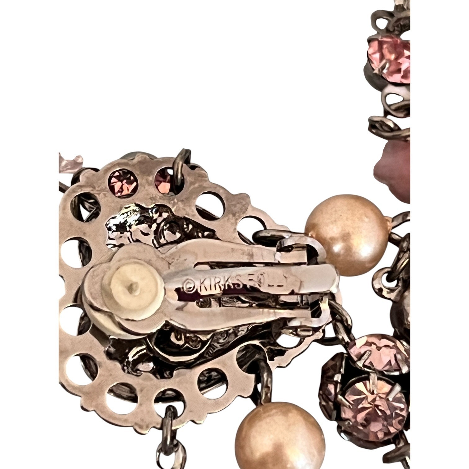 Vintage 1990s Kirks Folly Heart Crystal Pearl Clip Earrings – 10K