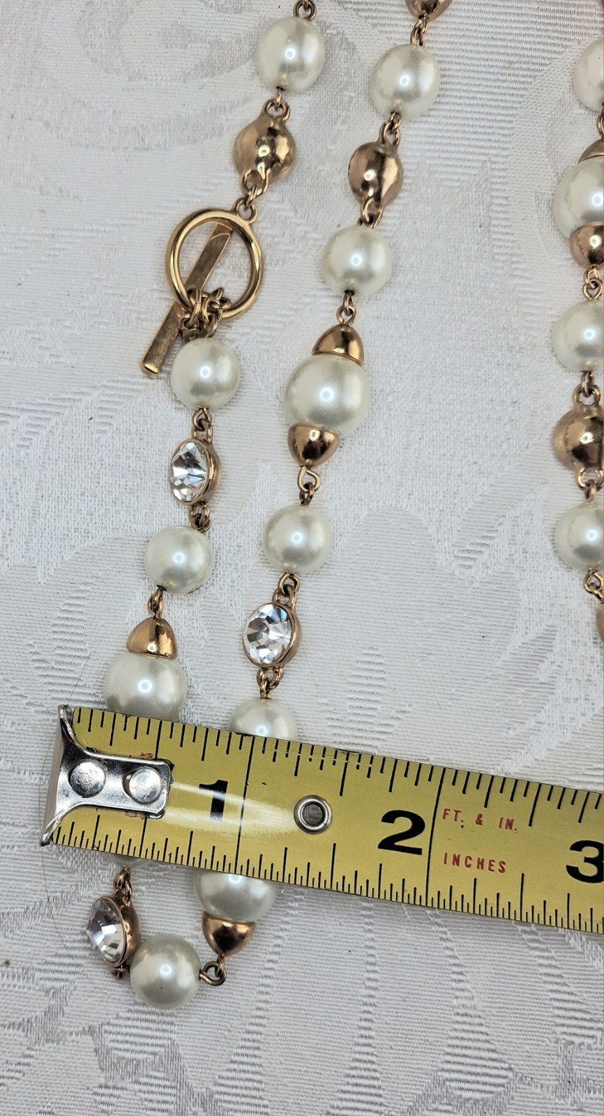 Vintage Givenchy pearl and crystal statement Rich mom necklace Ivory gold 20 in