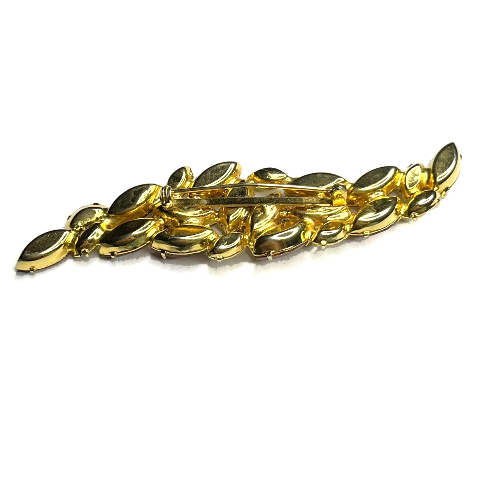 Large VTG Juliana? Leaf Flame Swoosh Brown Yellow Navette Rhinestone Pin Brooch