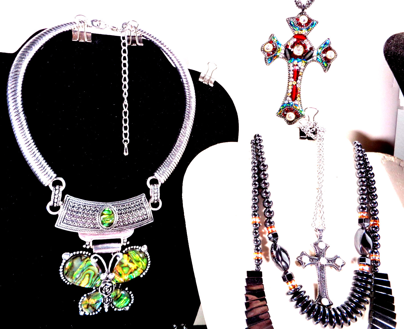 Chunky Mix Blue Red Rhinestone Figural Stone Necklace Bracelet 22 Pc Jewelry Lot