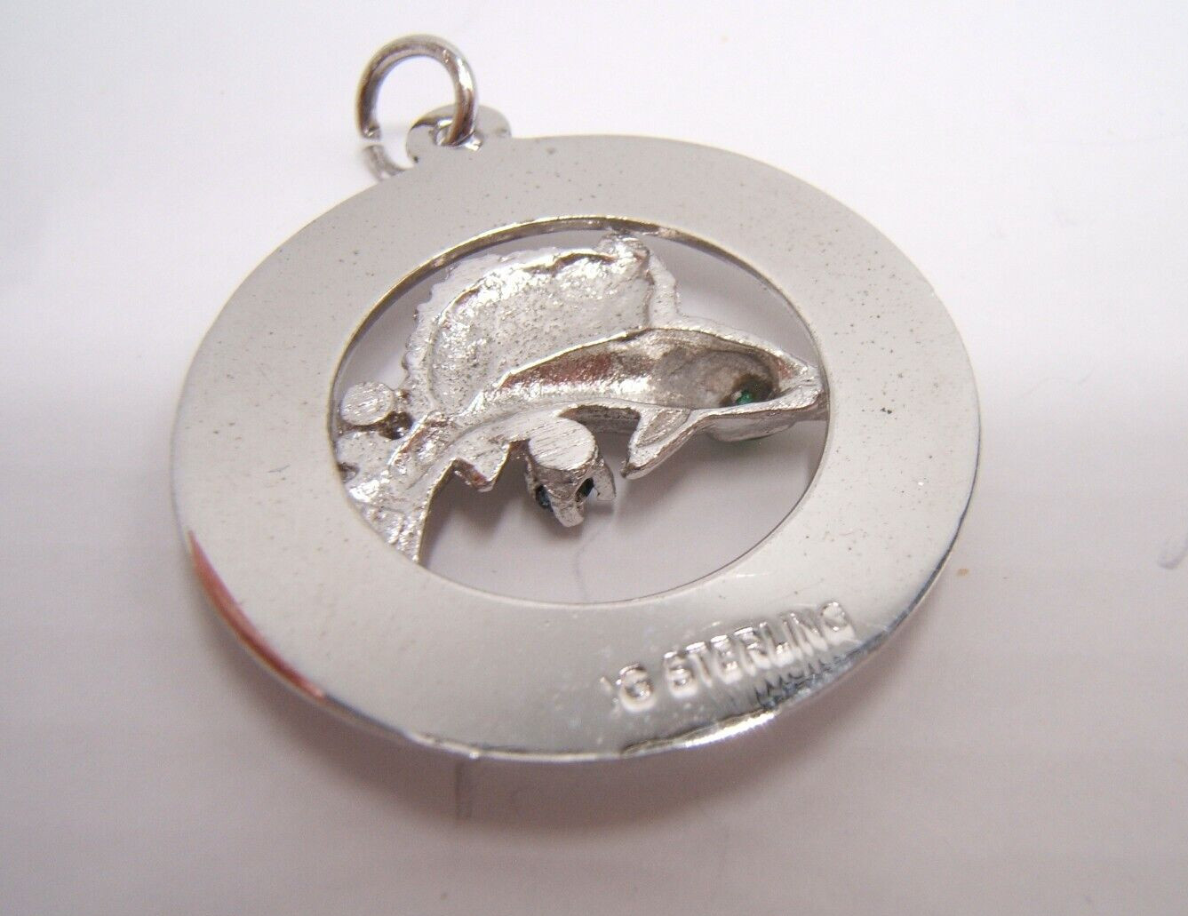 VINTAGE STERLING SILVER CHARM ST MAARTEN N.A. JEWELED FISH