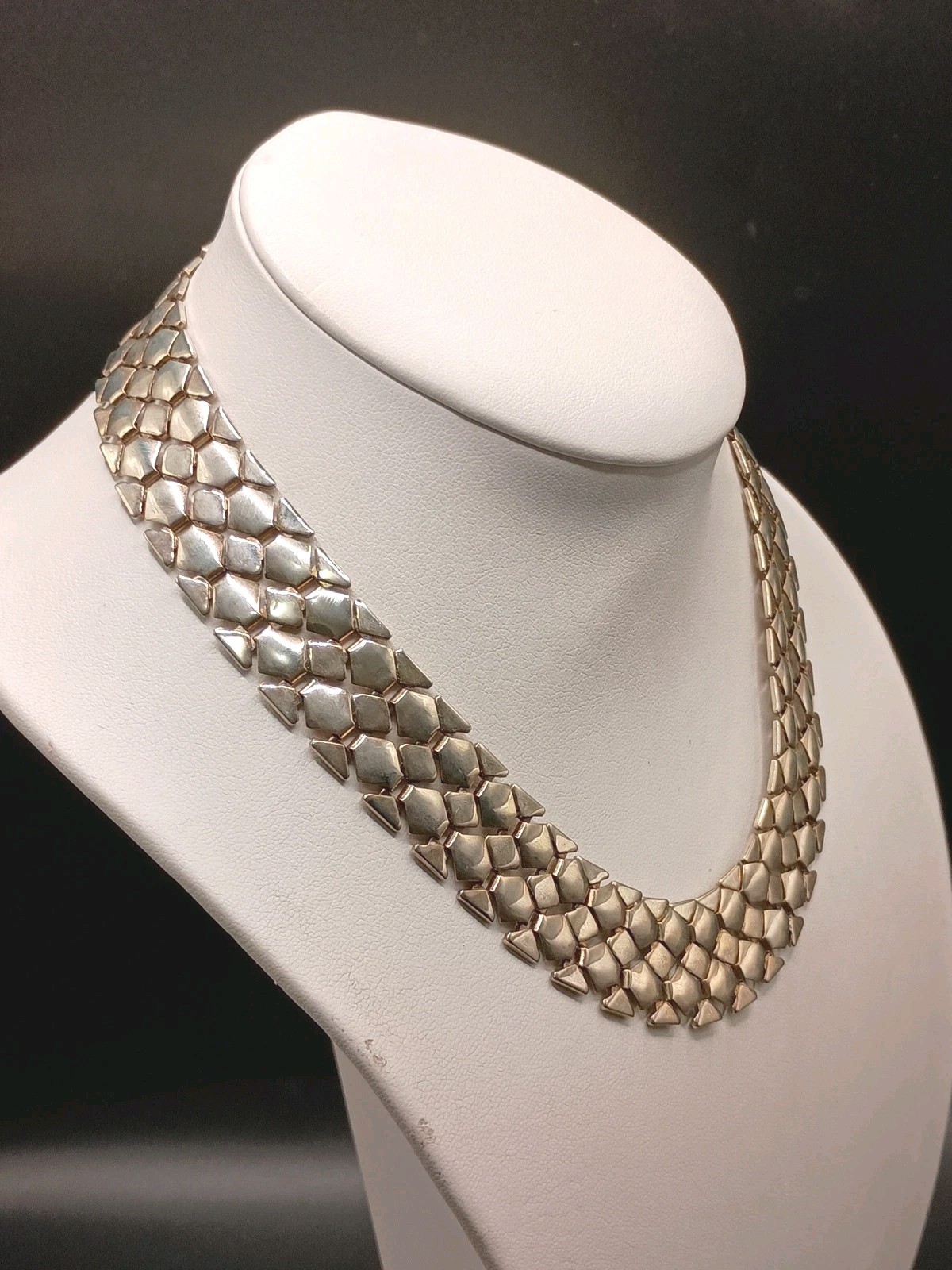 Vintage Wide Flat Mesh Link Silver Tone Choker Necklace Bracelet Set Couture