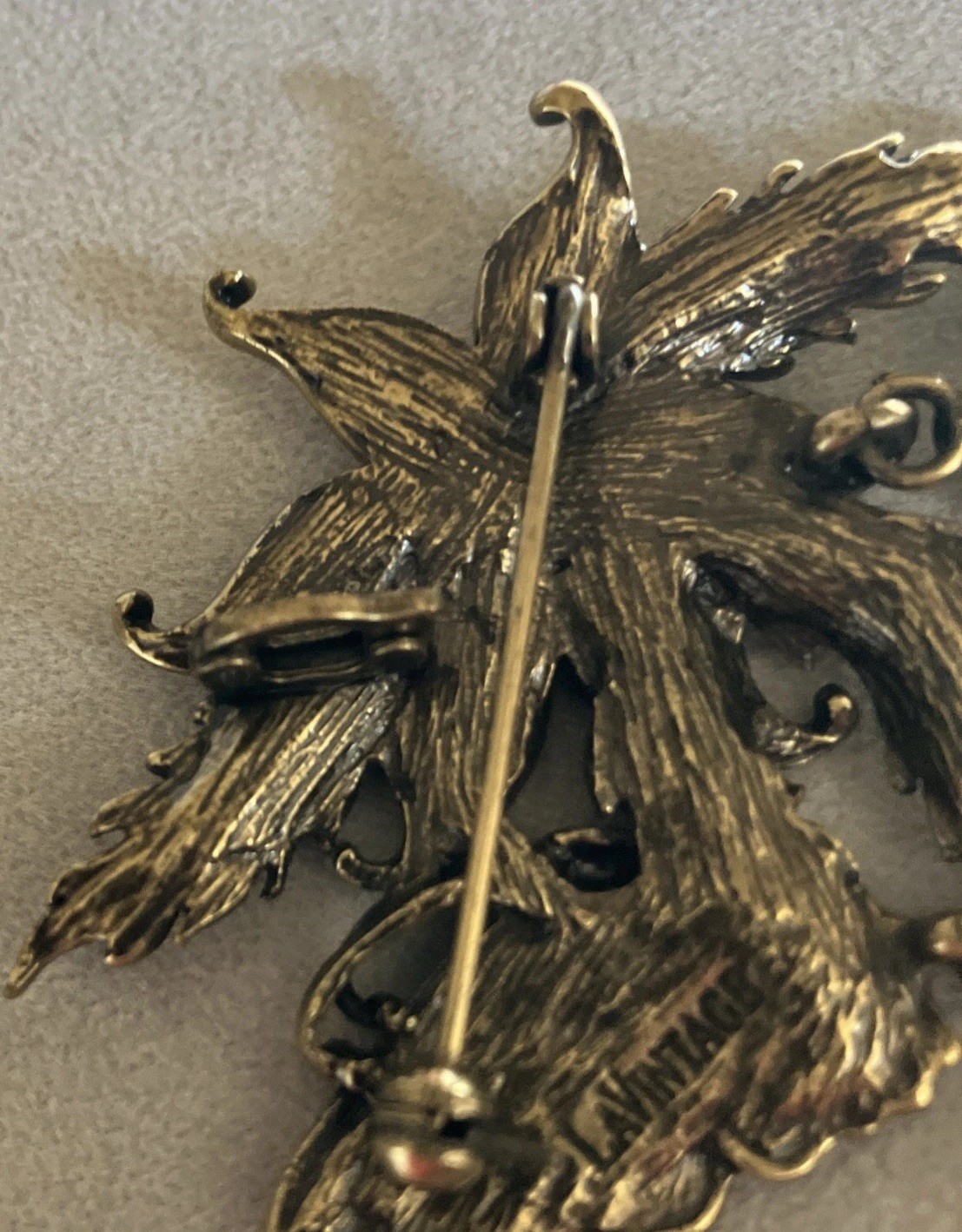 LaVintage Hinged Antiqued Goldtone Metal Flower/ Butterfly Brooch Or Pendant