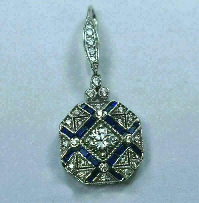 Art Deco Style Round Lab Created Diamond 925 Silver Anniversary Earrings