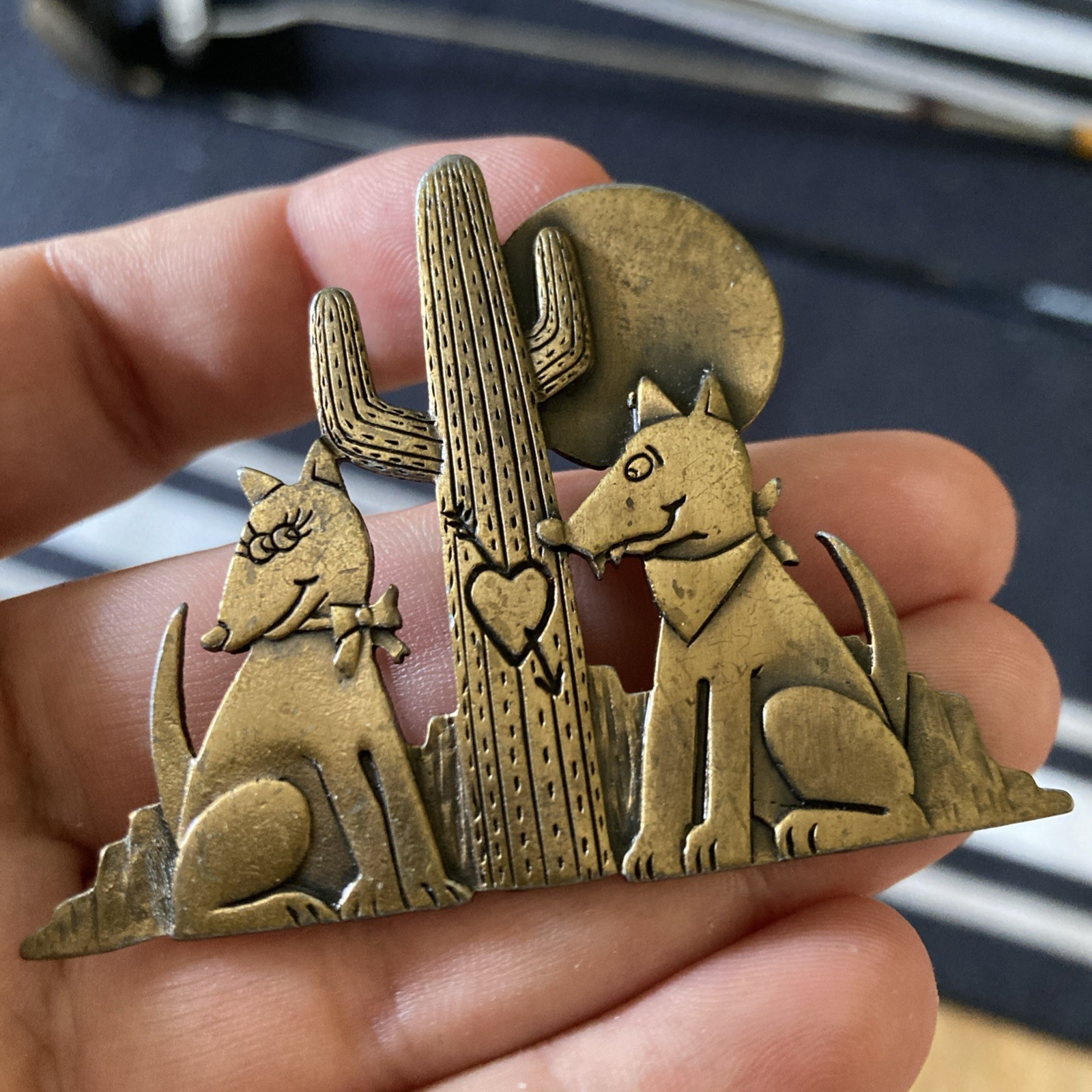 Vintage JJ Brooch Pin Desert Scene Coyotes In Love
