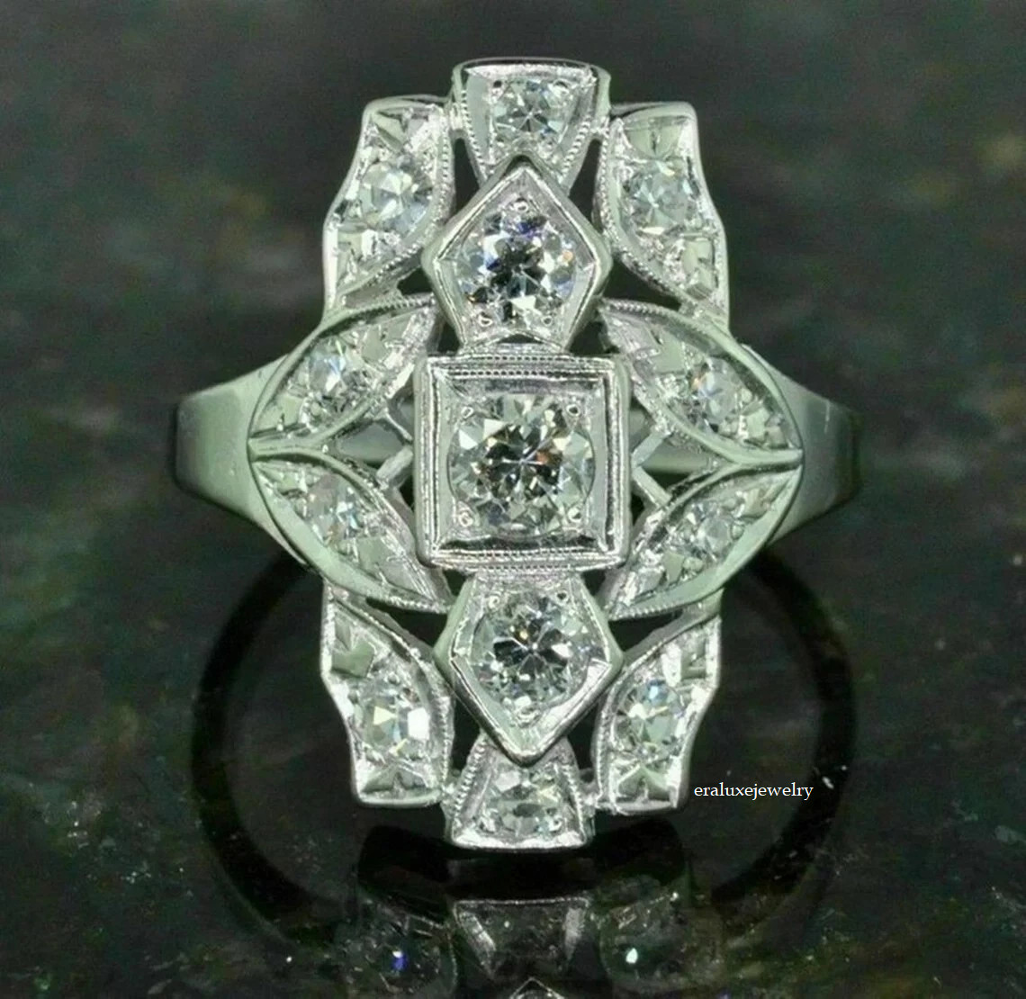 Vintage Style Round Lab Created Diamond 14K White Gold Finish Anniversary Ring