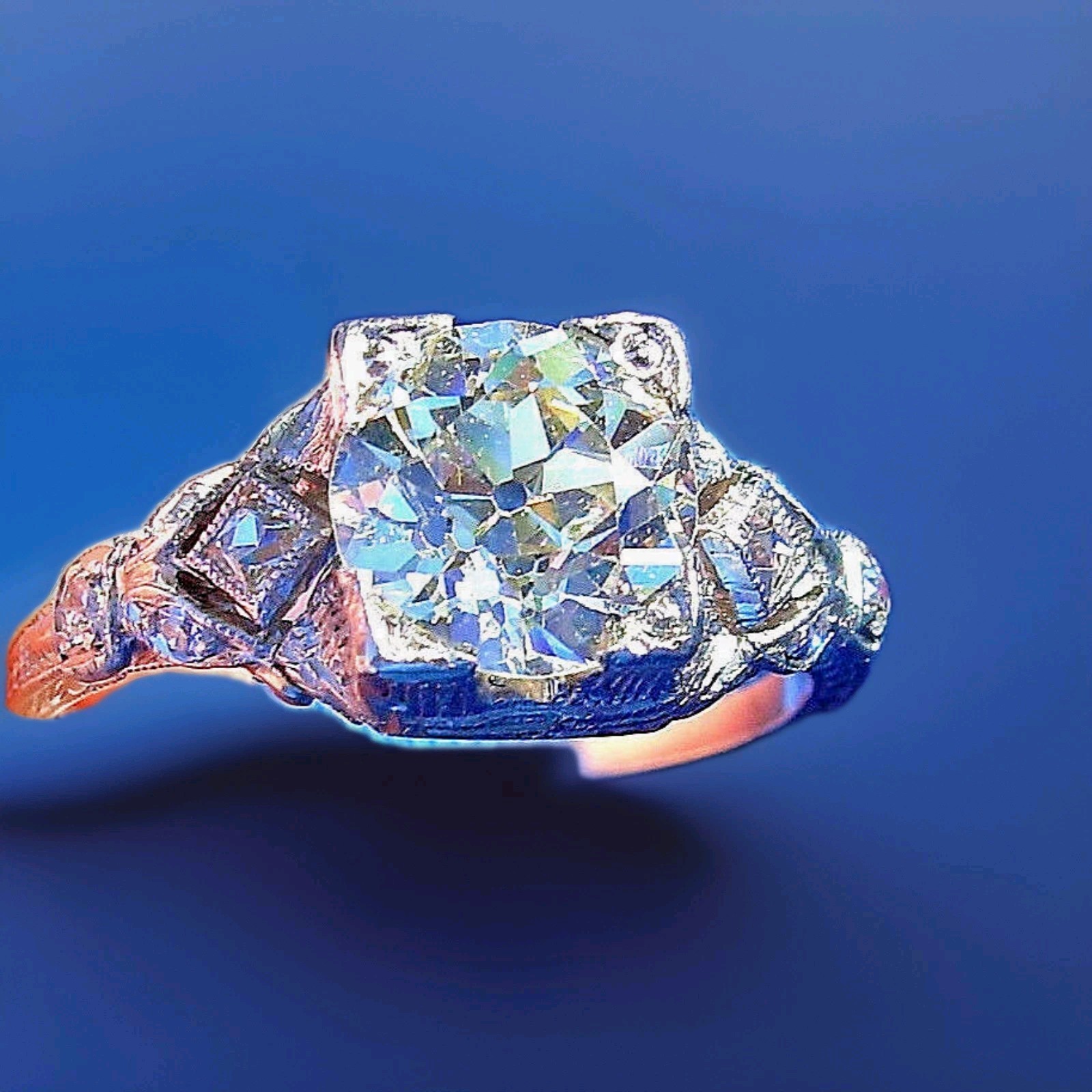 Original EARTH MINED DIAMOND Deco Engagement Ring 1.5 Antique Platinum Solitaire