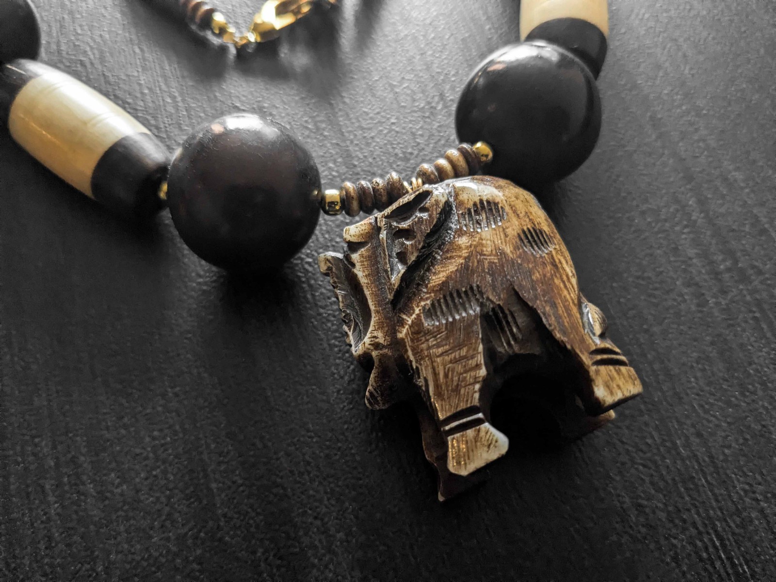 African Bone Elephant Pendant Necklace | Tribal Ethnic Boho Statement