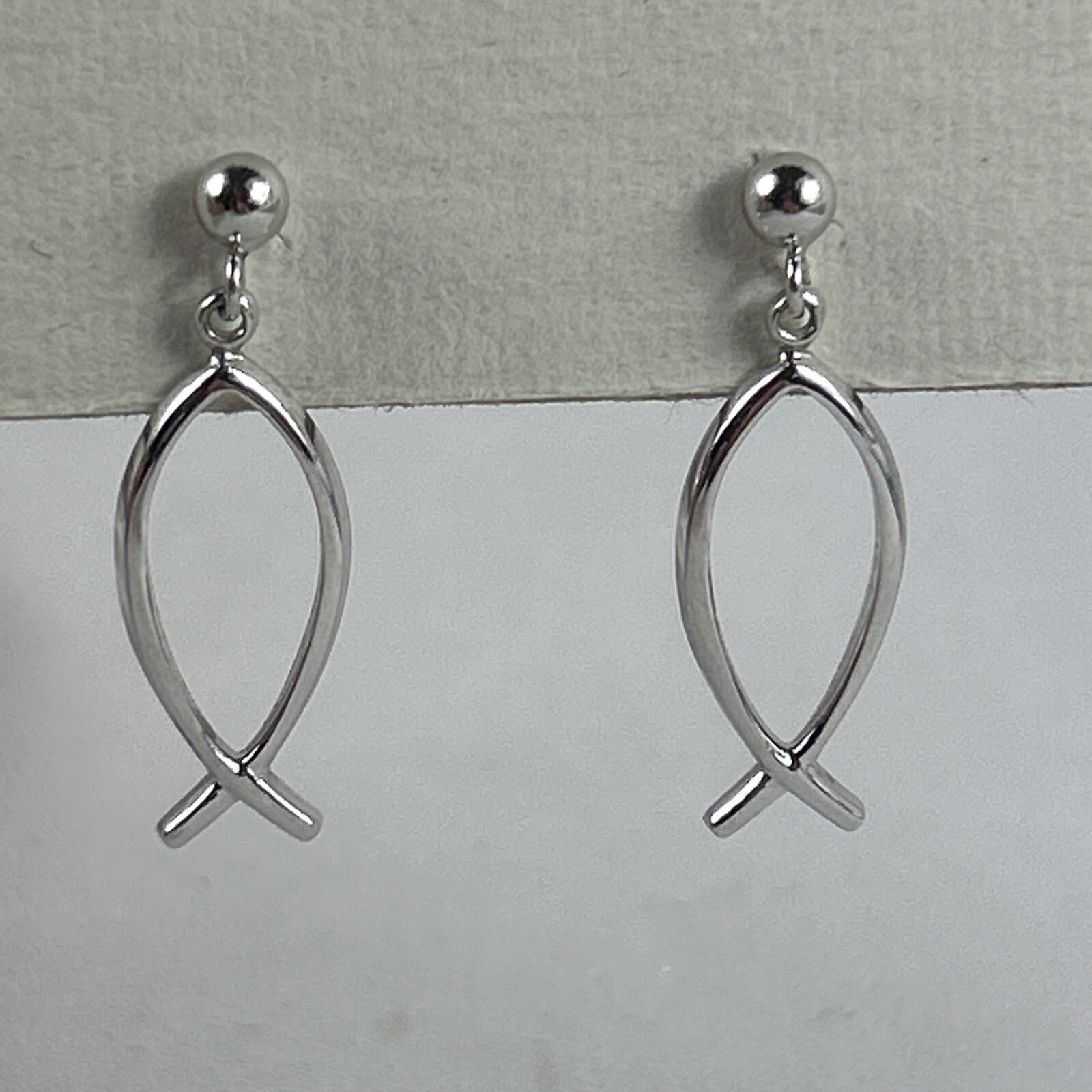 Christian Jesus Fish Dangling Earrings For Pierced Ears Sterling Silver 1” Theda