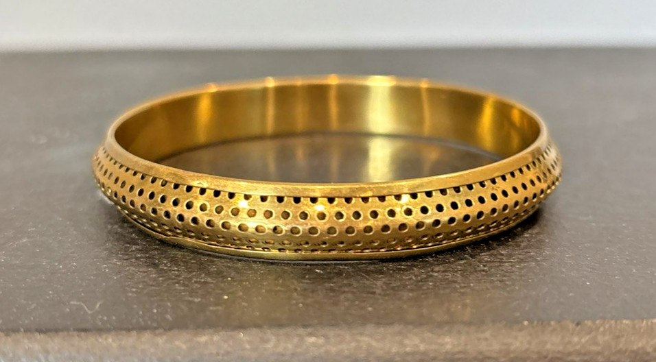3 Brass/ Bronze Metal Bangle Bracelets w/ Pierced Patterns Designs Antique Look